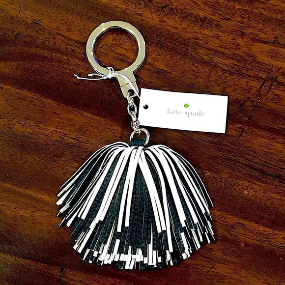 KATE SPADE Black Cream Leather Tassel Keychain NWT - Picture 5 of 8